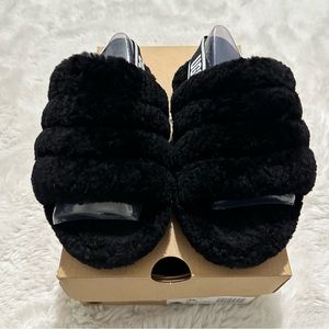 UGG Little Girl Fluff Yeah Black Shoes/Slippers Size 13